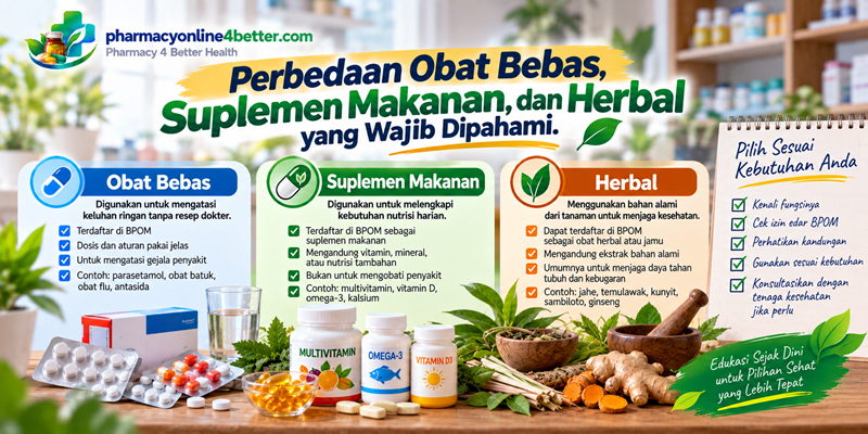 Perbedaan Obat Bebas, Suplemen Makanan dan Herbal yang Wajib Dipahami